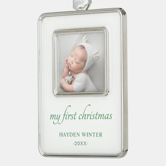 シンプルグリーンミニマリストベビー初 シルバープレートフレームオーナメント (左)