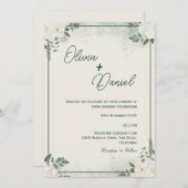 シンプルグリーンミニマル結婚式招待状 招待状 (正面/裏面)