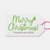 シンプルグリーンメリークリスマスギフトラベル ギフトタグ (正面(横))