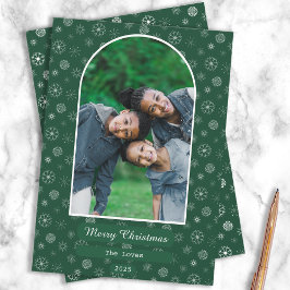 シンプルグリーンメリークリスマススノーフレーク写真 シーズンカード