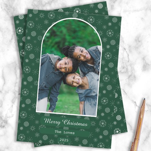 シンプルグリーンメリークリスマススノーフレーク写真 シーズンカード