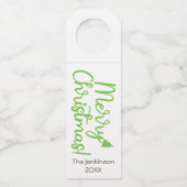 シンプルグリーンメリークリスマスタイポグラフィオンホワイト ボトルネックタグ (正面)