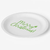 シンプルグリーンメリークリスマス文字オンホワイト ペーパープレート (アングル)