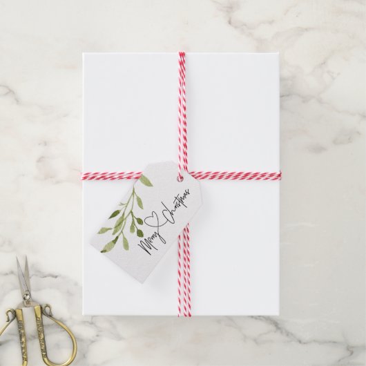 シンプルグリーンユーカリプトゥスメリークリスマスホリデー ギフトタグ (より糸付き)