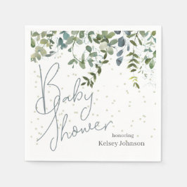 シンプルグリーンユーカリ赤ちゃんシャワー スタンダードカクテルナプキン