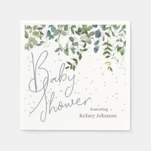 シンプルグリーンユーカリ赤ちゃんシャワー スタンダードカクテルナプキン