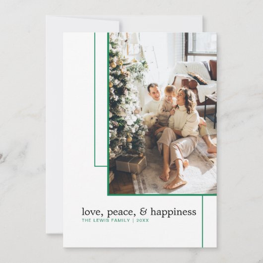シンプルグリーンラインフォトホリデーカード シーズンカード (正面)