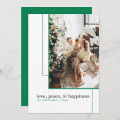 シンプルグリーンラインフォトホリデーカード シーズンカード (正面/裏面)