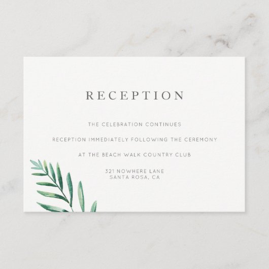 シンプルグリーンリーウェディングレセプションカード エンクロージャーカード (正面)