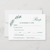 シンプルグリーンリーウェディングRsvp |スクリプトフォント 出欠カード (正面)