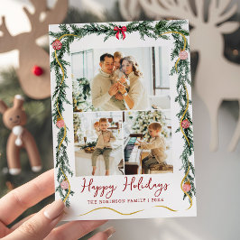 シンプルグリーンリーガーランズハッピーホリデー3写真 シーズンカード