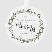シンプルグリーンリース初めてのクリスマスフォトオーナメント オーナメント (正面)