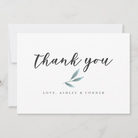 シンプルグリーンリーフ結婚ズ サンキューカード (正面)