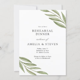 シンプルグリーンリーブランチのリハーサルディナー 招待状