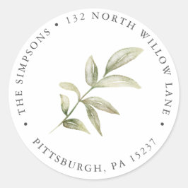 シンプルグリーンリーブランチ差出人住所 ラウンドシール