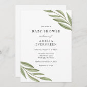 シンプルグリーンリーブランチ赤ちゃんシャワー 招待状 (正面/裏面)