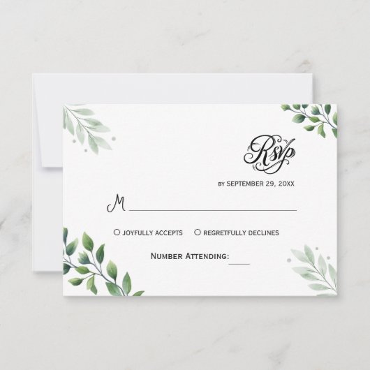 シンプルグリーンリーユーカリRSVP招待状 出欠カード (正面)