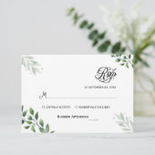 シンプルグリーンリーユーカリRSVP招待状 出欠カード (スタンド正面)