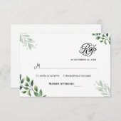 シンプルグリーンリーユーカリRSVP招待状 出欠カード (正面/裏面)