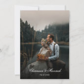 シンプルグリーンリーリーフフォト結婚白黒 招待状 (裏面)