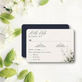 シンプルグリーンリー植物海軍RSVPカードと食事 出欠カード