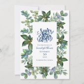 シンプルグリーンリー海軍ブルー日付を保存 招待状 (正面)