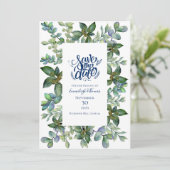 シンプルグリーンリー海軍ブルー日付を保存 招待状 (スタンド正面)