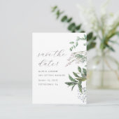 シンプルグリーンリー牧草地の結婚式の日付を保存 ポストカード (スタンド正面)