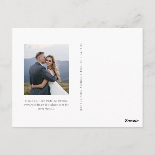 シンプルグリーンリー牧草地フォトウェディング日付を保存 ポストカード (裏面)