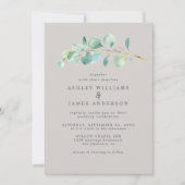 シンプルグリーンリー結婚パステルグレー 招待状 (正面)