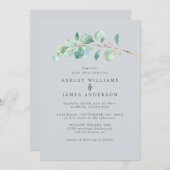 シンプルグリーンリー結婚ライトブルー 招待状 (正面/裏面)