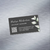 シンプルグリーンリーQRコードビジネスカードブラック マグネット名刺 (インサイチュ)