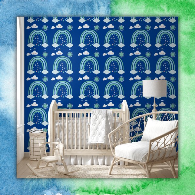 シンプルグリーンレインボーボーオンブルー | 壁紙 (クリエイターアップロード済み)