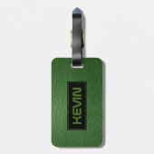 シンプルグリーンレザーテクスチャブラックアクセント ラゲッジタグ (裏面縦)