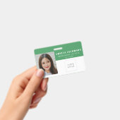 シンプルグリーン社員写真IDロゴバーコード バッジ (手持ち)