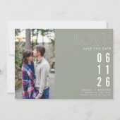 シンプルグリーン秋フォトラブウェディング日付を保存 案内状 (正面)