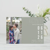 シンプルグリーン秋フォトラブウェディング日付を保存 案内状 (スタンド正面)