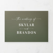 シンプルグリーン&ダスティー赤面ピグラデーションンク結婚ズ 三つ折り招待状 (カバー)