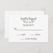 シンプルグリー葉ンと手書きス結婚クリプト 出欠カード (正面/裏面)