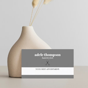 シンプルグレイエレガントホワイトはさみ美容師 予約カード