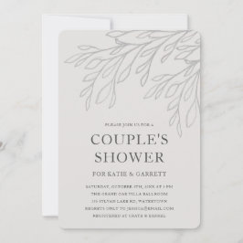 シンプルグレイエレガントラインアートカップルシャワー 招待状