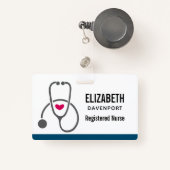 シンプルグレイ看護聴診器&ハート バッジ (正面リトラクタブル付き)