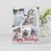 シンプルグレイ素朴フォトコラージュハッピーホリデー シーズンカード (スタンド正面)