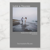シンプルグレイ結婚ズラブ&感謝してい写真ミニ ワインラベル (シングルラベル)