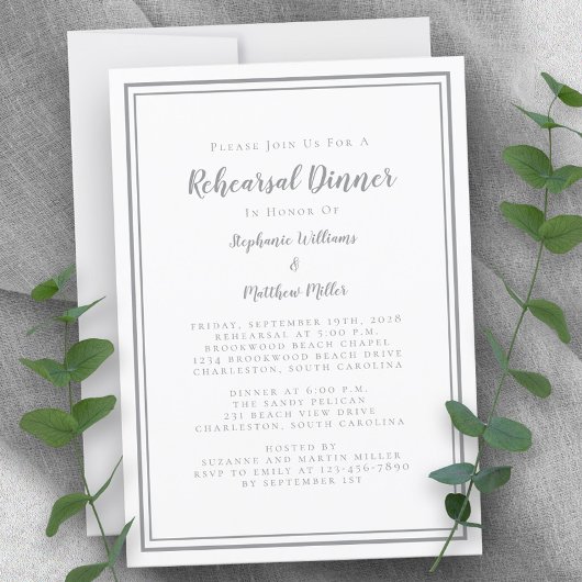 シンプルグレイ結婚ホワイトのリハーサル 招待状