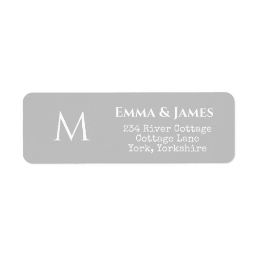シンプルグレイ結婚モノグラム差出人住所ラベル ラベル (正面)