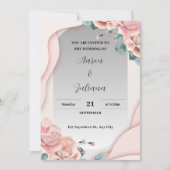 シンプルグレーとピンクの結婚式招待状 招待状 (正面)