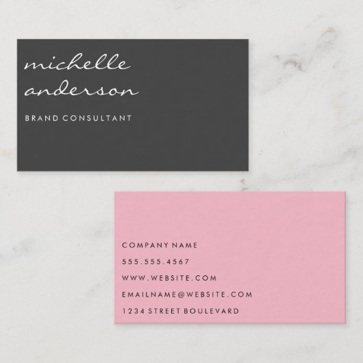 シンプルグレーとピンク白縁ど 名刺 (正面/裏面)