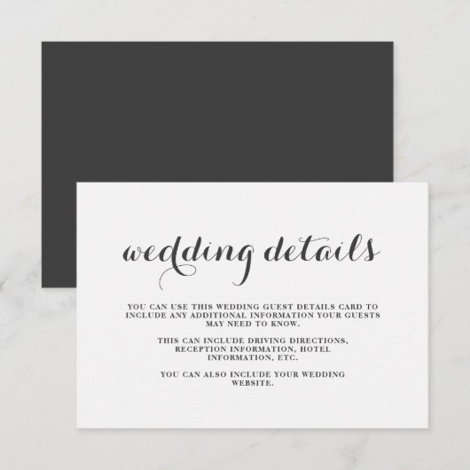 シンプルグレーとホワイトの結婚ゲスト詳細カード エンクロージャーカード (正面/裏面)