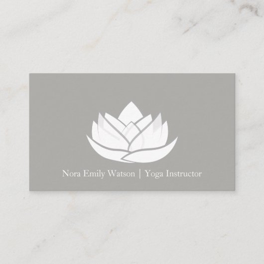 シンプルグレーと白ロータスフラワー名刺 名刺 (正面)